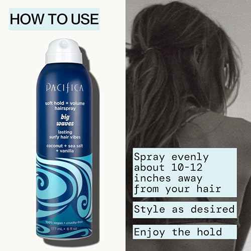 Pacifica Beauty Big Waves Coconut, Vanilla & Sea Salt Hairspray, Controls Frizz & Adds Volume, Designed for Wavy Hair, Vegan & Cruelty-Free, 6 Fl Oz
