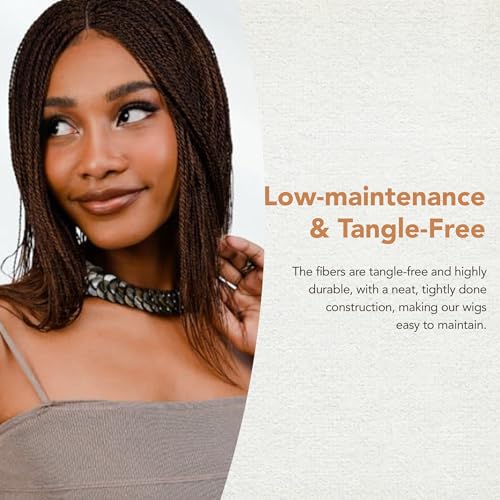 Twisted Wigs, 12-Inch Micro Million Twist Braided Wig - Light, Soft Braid Wigs for Black Women with Glueless Front Lace Closure - No Tangle Synthetic Braids- Color 30/33 Mixed