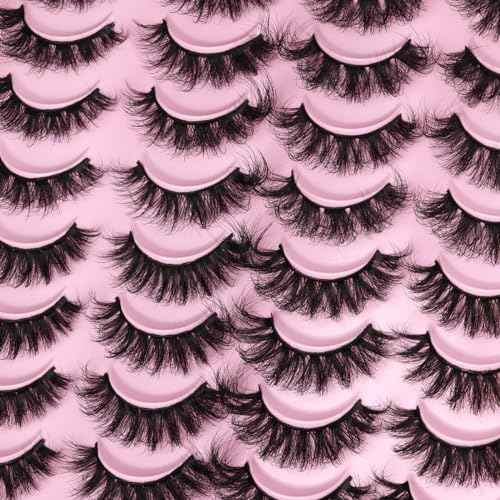 Mink Lashes Fluffy Faux Mink Eyelashes Wispy 20mm Long D-Curl Lashes Russian Cat Eye Strip Lashes Extensions Eyelashes Pack 20 Pairs