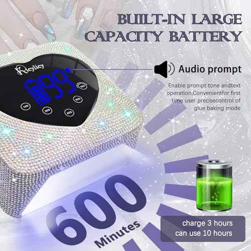 UV LED Nail Lamp for Nails, Kicylicy UV Nail Lamp 72W,Cordless UV Nail Lamp for Gel Polish, Rechargeable Diamond LED Nail Dryer with 5 Timer Settings, Touch Control&Auto Sensor for Salon&Home