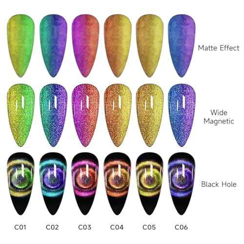 TWOEIGHT Cat Eye Gel Nail Polish, Magnetic 9D Cat Eye Gel Polish Set, 8ml*6 with 1Magnets, Classic Colors Chameleon Magic Galaxy Effect Soak off Nail Art - Sparkle Stunning Gel Polish Gift for Women