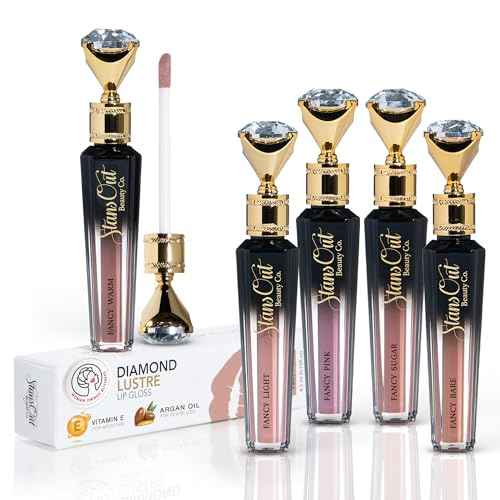 StansOut Diamond Lustre Lip Gloss Bundle - 5 Pack - Fancy Warm, Light, Pink, Sugar, Bare - Vitamin E & Argan Oil Infused - Long-Lasting Lustrous Shine - Hydrating Formula - Portable Elegance