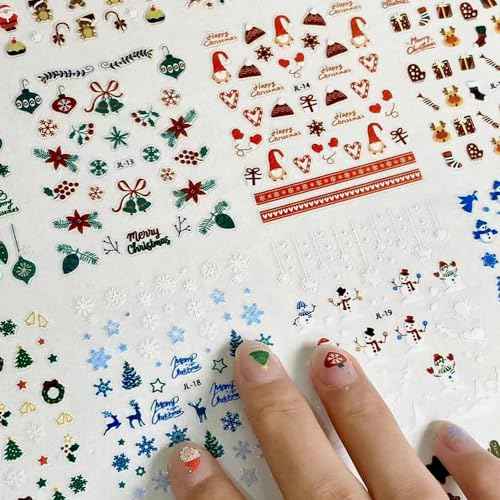 Christmas Nail Art Stickers 30 Sheets Christmas Nail Decals 3D Self Adhesive Santa Claus Elk Snowman Christmas Tree Nail Art Supplies Winter Nail Stickers for Women DIY Acrylic Nail Decorations