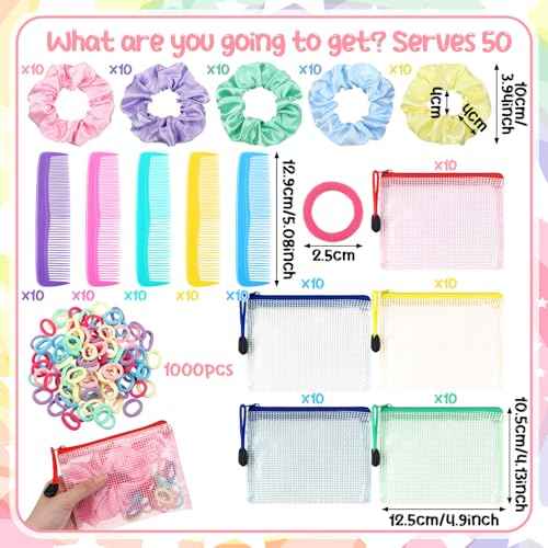 1150 Pcs 50 Set Operation Christmas Box Gifts Bulk Stain Scrunchies Mini Comb Small Hair String and Mesh Zipper Storage Bags Ideal for Operation Christmas Charity Box Volunteers Organizations