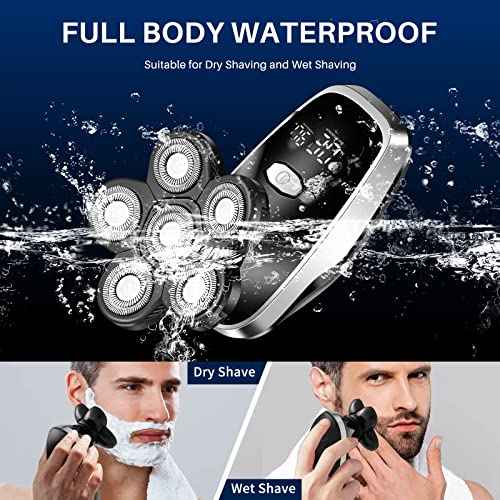 Head Shavers for Bald Men Rotary Electric Razor Cordless Electric Shaver Rechargeable Head Shaver Waterproof Mens Head Razor Multifunctional Shaving Grooming Kit for Balder (Black)