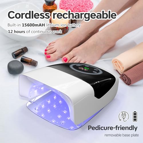 Cordless UV LED Nail Lamp, 132W Rechargeable Gel Nail Lamp Professional Nail Dryer Gel Polish UV Lights for Nails with 4 Timer Setting Quick Dryer Curing Lamp for Salon & Home (White)