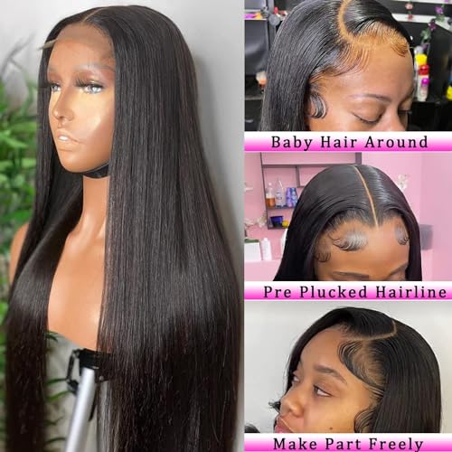 4x4 Lace Front Wigs Human Hair, 150% Density Straight, Glueless, Pre Plucked, Brazilian Virgin, HD Lace Closure, 18 Inch, Black, Female, Adult, Straight, 22-22.5 Inch