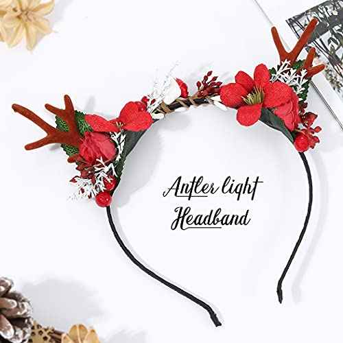 Catery Deer Headband Xmas Reindeer Antlers Headbands Elk Deer Flower Head Band Head Hoop Xmas Hair Bands Dcorative Halloween Headwear Hair Accessoey for Women and Girls