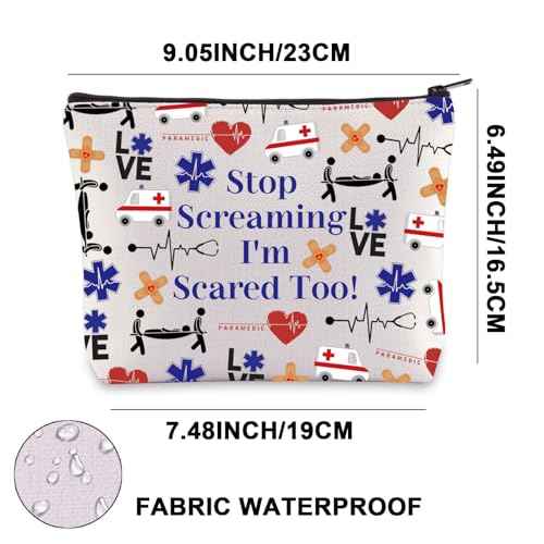 JNIAP EMT Cosmetic Makeup Bag Paramedic Gifts Stop Screaming I'm Scared Too Emergency Medical Technician Gifts (Stop Screaming)