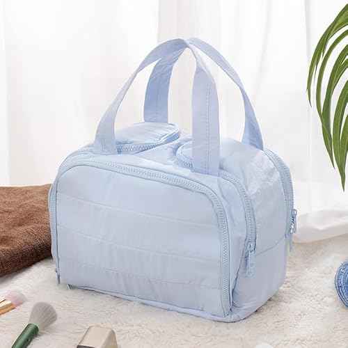 Women's cosmetic bag storage bag, travel toiletry bag, suitable for storing cosmetics and toiletries, soft and foldable for easy storage (sky blue)