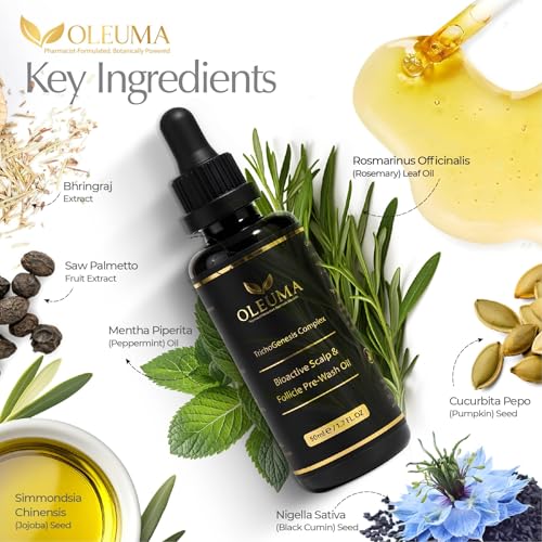 OLEUMA¢â TrichoGenesis Complex ? Pharmacist-Formulated Bioactive Scalp & Follicle Pre-Wash Oil with Pumpkin Seed, Rosemary, Bhringraj, Black Cumin, Jojoba, Saw Palmetto, Peppermint & Vitamin E (50 mL)