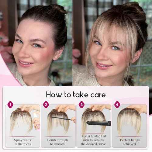 EMMOR Clip in Bangs, 100% Human Hair Bangs with 3 Non-slip Clips, 360¡ÆCover Top HairPieces with 5 inch Wispy Fringes for enhancing Women's Facial Features(Ombre Ash Blonde)