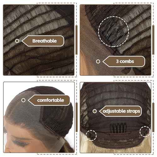 Highlight Blonde Lace Front Wig for Women 13x4 Body Wave Synthetic Wigs Balayage Pre-plucked Long Wavy Wig 150% Density Heat Resistant Hair Replacement Wigs 26 Inch