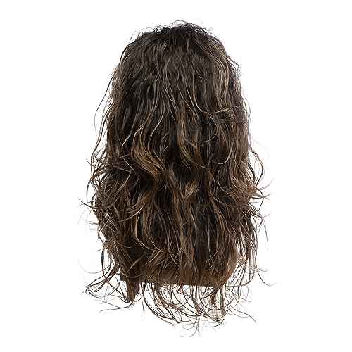 Baruisi Long Curly Wavy Brown Wigs for Men Synthetic Natural Party Halloween Cosplay Hair Wig