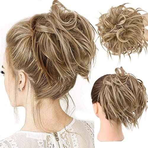 HMD Tousled Updo Messy Bun Hairpiece Hair Extension Ponytail With Elastic Rubber Band Updo Ponytail Hairpiece Synthetic Hair Extensions Scrunchies Ponytail Hairpieces for Women (12H24)