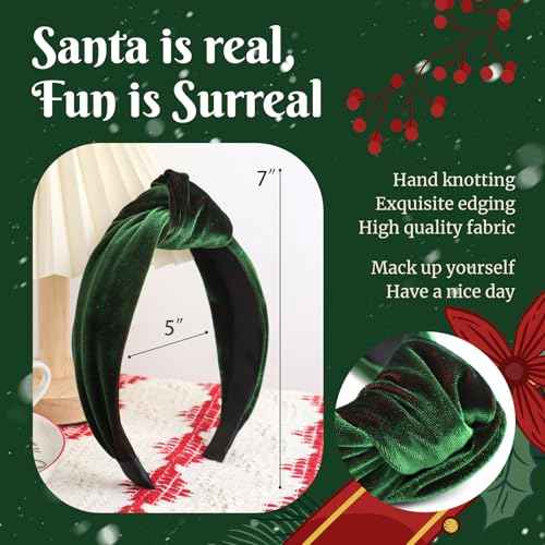 Christmas Knotted Headbands Irish Green Velvet Headband Headbands for Women and Girls Saint Patty's Day Hair Costume Green Accessories Head Band for Holidays Girls Gifts Wide Knot Hairbands