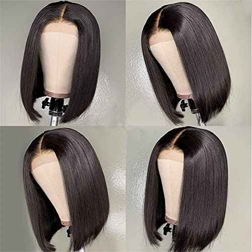 CHUDI 4x4 Bob Lace Front Wigs Straight Human Hair 180% Density Glueless Bob Lace Closure Wigs for Women Middle Part Wigs Unprocessed Brazilian Virgin Human Hair 8 inch