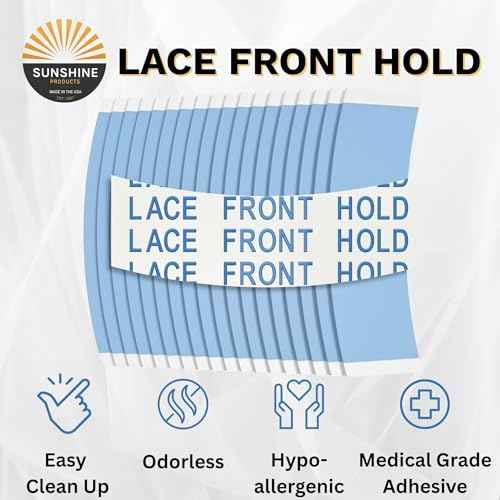 Sunshine Tape Premium Blue Liner Lace Front Hold Wig Tape | 108 Pieces | Double Sided Hair Strips for Toupee | Strong Waterproof Hold | Made in USA (108, Back Curve)