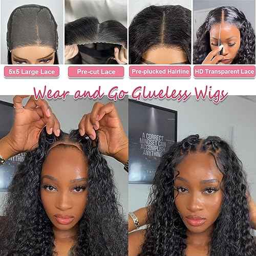 Glueless Bob Wigs Human Hair Pre Plucked Pre Cut Curly Human Hair Wigs for Black Women Deep Wave 5x5 HD Lace Closure Wigs Ready to Wear and Go Glueless Wigs 200% Density