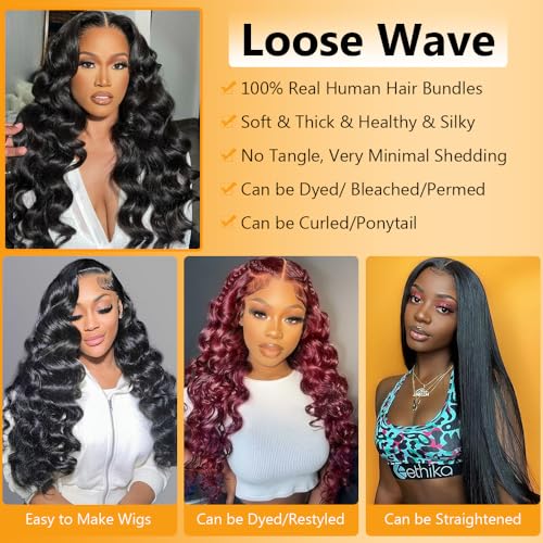 QTHAIR 16A Grade Brazilian Loose Wave Human Hair Bundles Weave Hair Human Brazilian Virgin Hair For African Americans Women 3 Bundles Total 300g/10.5oz (10 12 14) Inch