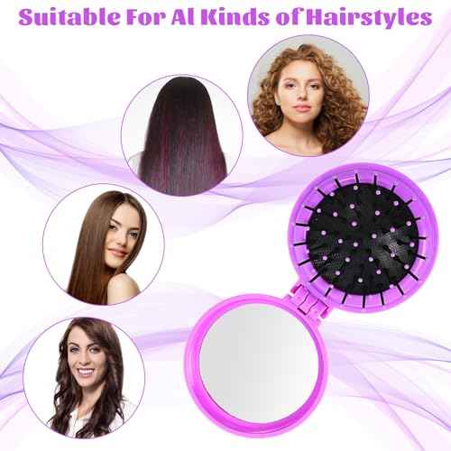10pcs Folding Hair Brush Mirror Compact Travel Comb Portable Pocket Pop Up Hairbrush with Soft Nylon Bristle Mini Colourful Hair Brush Gift for Women Girls Purse Handbag Christmas