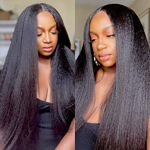 FQ Kinky Straight Bundles Human Hair 30 inch Kinky Straight Hair 1 Bundle 10A Brazilian Kinky Straight Human Hair Weave Extensions For Black Women 100g/bundle Natural Color