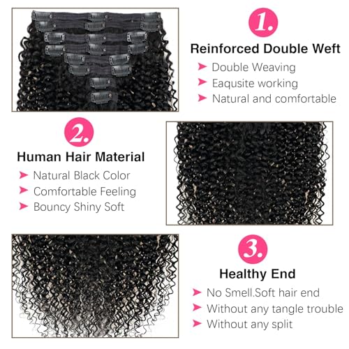 3C 4A Kinky Curly Clip in Hair Extensions Human Hair for Black Women - 8Pcs 18Clips Double Weft Brazilian Remy Human Hair Thick to Ends 120G/4.2oz Natural Black (22 inch)