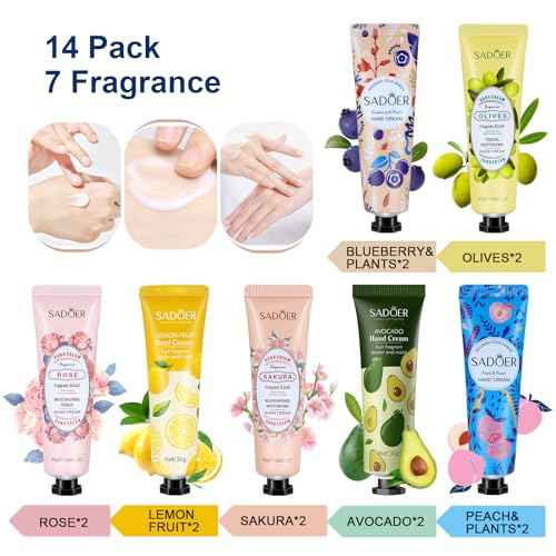 Hand Cream Gifts Set For Women, 14 Pack Natural Plant Fragrance Mini Hand Lotion For Dry Cracked Hands, Travel Size Hand Care Moisturizing Hand Cream Bulk Gift Set For Mom Girlfriend Girls Her