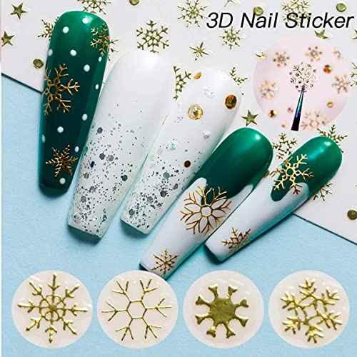 Christmas Nail Art Sticker Decals 3D Snowflake Designer Exquisite Golden Silver White Nail Art Supplies Snowflakes Luxurious Winter New Year Nails Decoration Design DIY Acrylic Nail Art,1 Large Sheets