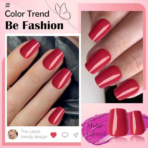 LoveOurHome 288pc XS Coffin Press on Nails Short Fake Nails with Glue Tabs, Berry Red Glue on Nails Press on Nails Women Acrylic Nails XS Coffin Fake Nails Short False Nails Girls Kids Fingernails