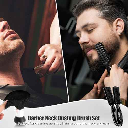 NICEMOVIC 10 in 1 Hair Cutting Barber Cape with Neck Duster Brush Barber Brush Neck Strips Hair Combs Hair Clips, Professional Barber Accessories Cleaning Supplies for Salon Haircut Styling (Stripe)