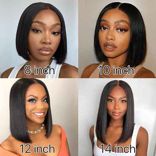 14 Inch Bob Wig Human Hair 13x4 HD Transparent Lace Front Wigs Human Hair Pre Plucked with Baby Hair Glueless Wigs Human Hair 180% Density Straight Frontal Lace Wigs for Women Natural Color