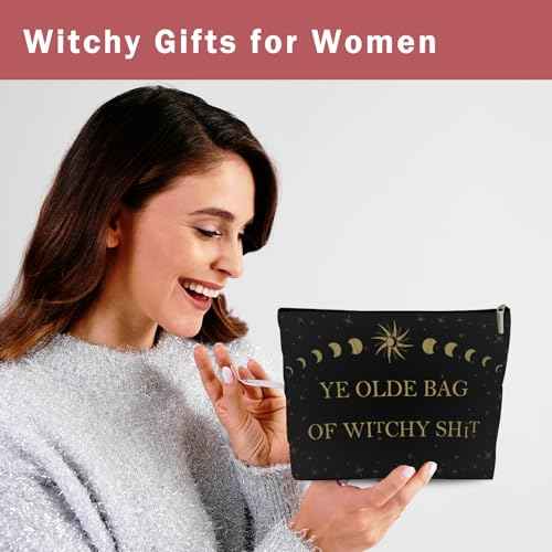 Witchy Gifts for Women, Ye Olde Bag of Witchy Sht Makeup Bag, Witch Stuff Birthday, Halloween Cosmetic Bag with Zipper (Black)