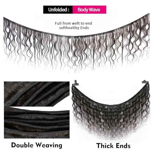Body Wave Bundles Human Hair 16 18 20 Inch Human Hair 3 Bundles 100% Unprocessed Brazilian Raw Weave Bundle Human Hair Extensions for Black Women Natural Color
