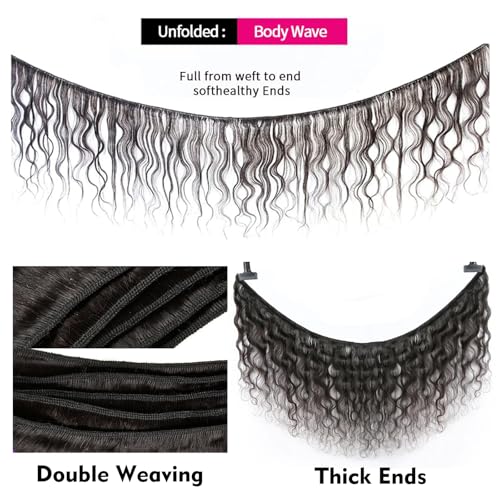 Body Wave Bundles Human Hair 22 22 22 Inch Human Hair 3 Bundles 100% Unprocessed Brazilian Raw Weave Bundle Human Hair Extensions for Black Women Natural Color