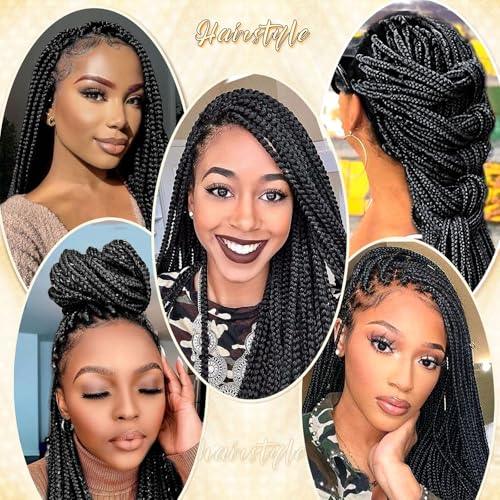 36" Full Lace Knotless Box Braided Wigs for Black Women Twisted Braids Lace Synthetic Frontal Black Cornrow Wig with Baby Hair, Lightweight (1B)