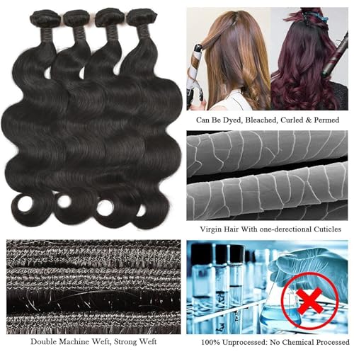 12A Human Hair Bundles 18 20 22 24 Inch Body Wave Bundles Human Hair Unprocessed Brazilian Virgin Raw Remy Hair 4 Weaves Bundles for Women Natural Color