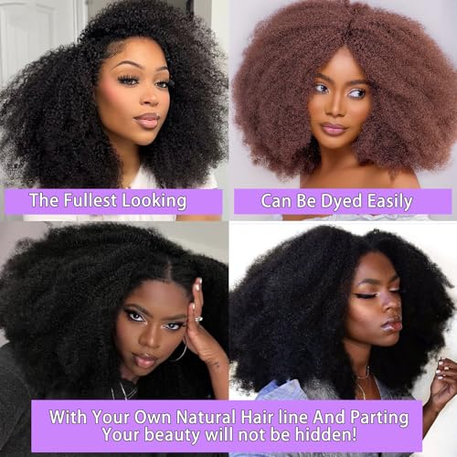 Canaryfly Afro Kinky Curly 3 In 1 Half Wigs Human Hair,200% Density Afro Curly Half Wig With Drawstring Human Hair Kinky Curly Half Wig Seamless Natural Hairline,Flip Over Wig,Beginner Friendly 12inch