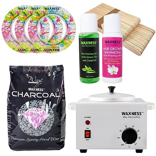 Waxness Premium Luxury Polymer Blend Charcoal Waxing Kit with 1.1 Pound Wax Bag