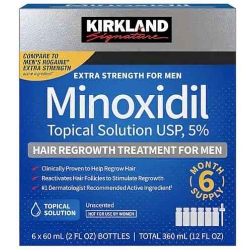 KIRKLAND SIGNATURE Minoxidil 5% Hair Regrowth Treatment for Men | 6 Months Supply | Topical Solution | Extra Strength | Clinically Proven | Unscented Drops | Dropper & Sprayer Included