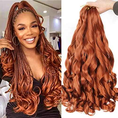 Ginger French Curl Braiding Hair 24 Inch Soft Ginger Braiding Hair Pre Stretched Loose Wave Bouncy 100g/pack Yaki Crochet Hair for Black Women Hair Extensions for Braids (#350)