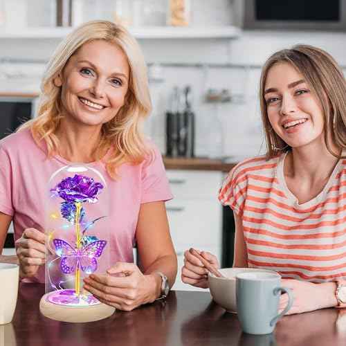 QUNPON Christmas Rose Gifts for Women Gifts Flowers for Women,Womens Gifts for Christmas,Birthday Gifts for Women,Purple Butterfly for Mom Grandma,Sister,Her,Wife,Valentines Day