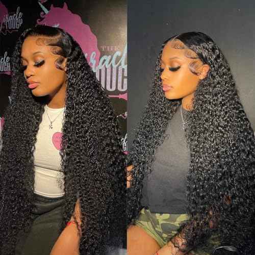 Deep Wave Lace Front Wigs Human Hair Pre Plucked 180 Density 13x4 HD Transparent Lace Frontal Wigs for Black Women Deep Curly Human Hair Lace Front Wigs (28 Inch)
