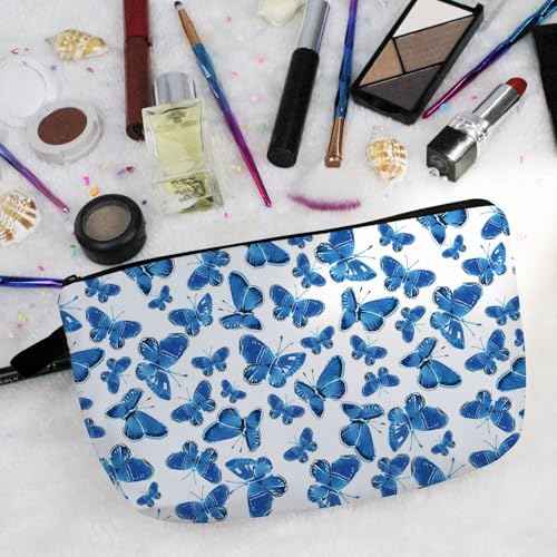 Blue Butterfly Cosmetic Bag Cute Small Makeup Bag Travel Toiletry Organizer Zipper Pouch Blue Butterfly Birthday Present for Butterfly Lovers Women Friends