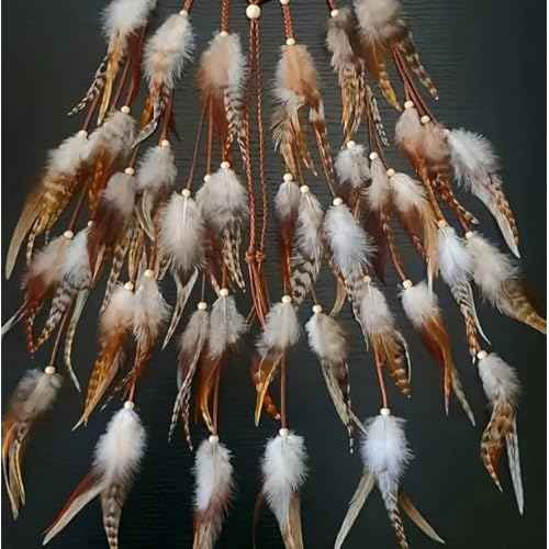 AWAYTR Feather Headband Women Festival Headwear Bohomia Feather Rope Crown Headdres For girls (White + Brown)