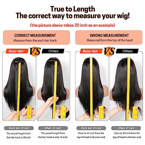Ruiyu Straight Human Hair Wigs with Bangs 180% Density 2x4 Lace Front Wigs with Bangs Closure Wear and Go Glueless Wigs 100% Brazilian Virgin Human Hair Wigs for Women 16 Inch