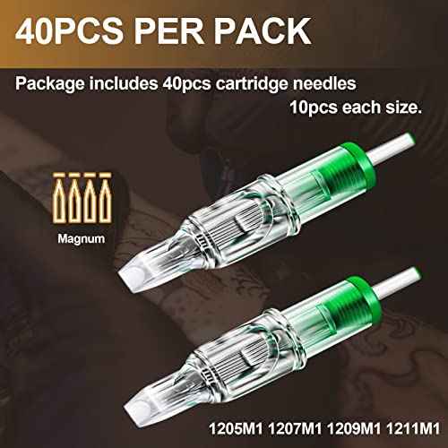 Tattoo Cartridges Needles - 40pcs Assorted Disposable Tattoo Needles Cartridge Magnum #12 5M1 7M1 9M1 11M1 Mixed 0.35mm for Tattoo Artists