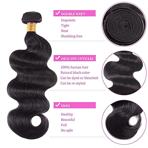 DMS Human Hair Bundles Body Wave Brazilian Virgirn Human Hair Bundles 3 Bundles Brazilian Body Wave Unprocessed Brazilian Human Hair Wave Bundles (16 18 20, body natural black) ¡¦