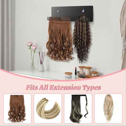 Hair Extension Holder for Styling Hair Stands Stainless Steel Hair Extension Display Hair Hanger Tool for Washing, Clip-In, Tape-In Extensions, Coloring and Blow-Drying of Weft