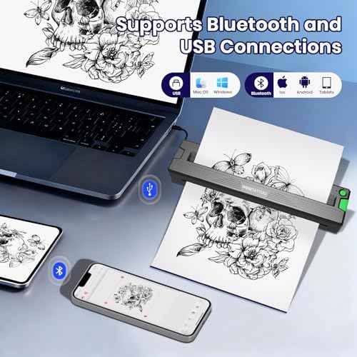 Tattoo Stencil Printer Machine,2026 Newly Upgraded Thermal Portable Wireless Bluetooth Printer,for Tattoo Artists&Beginners.with Transfer Paper and Thermal Paper,Compatible with Phone&PC